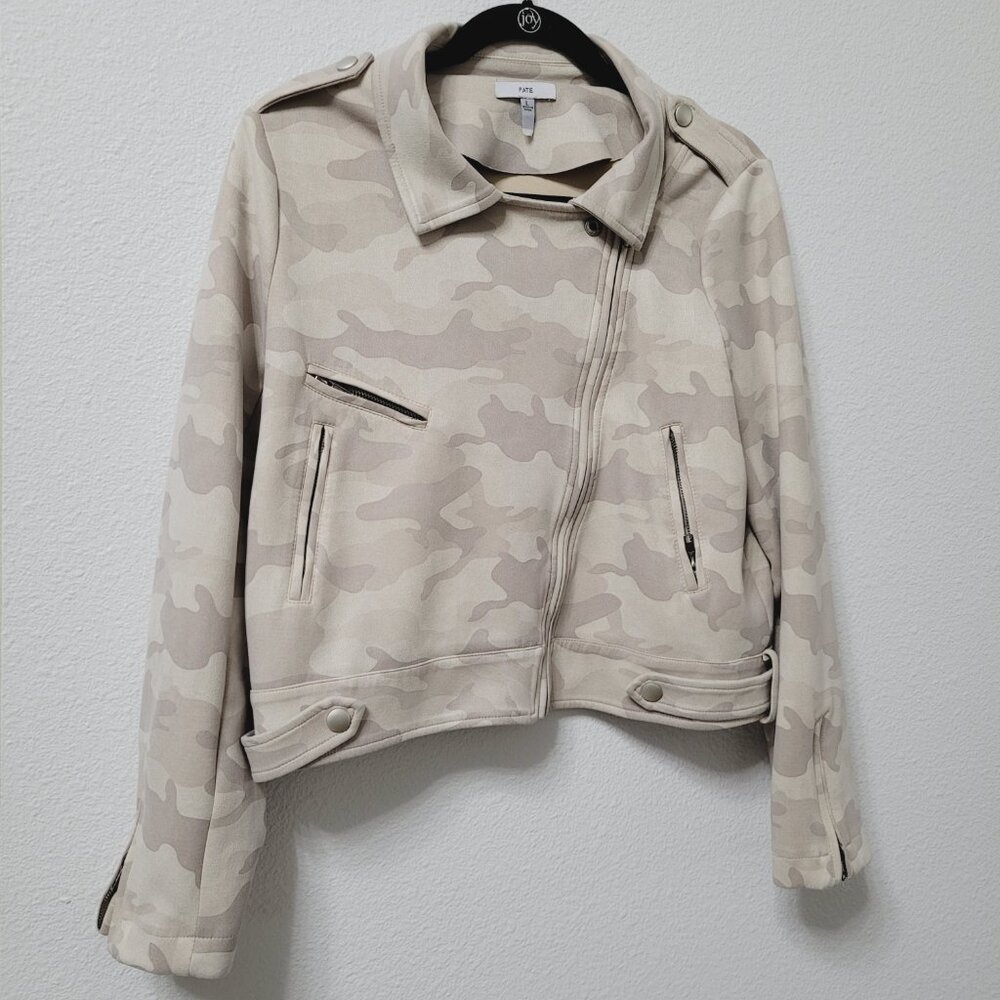 Fate Cream & Tan Camo Leather Jacket
